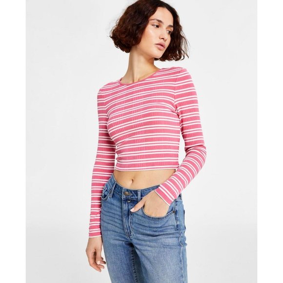 Tommy Hilfiger Tops - Tommy Jeans Back-Cutout Striped Ribbed Top T2GHNECG Rosebud Combo Pink XL
